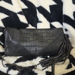 Carlos Santana Black Naomi Clutch Crocodile-Embossed NEW